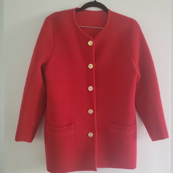 Vintage red knit cardigan with gold buttons - Picture 3 of 4